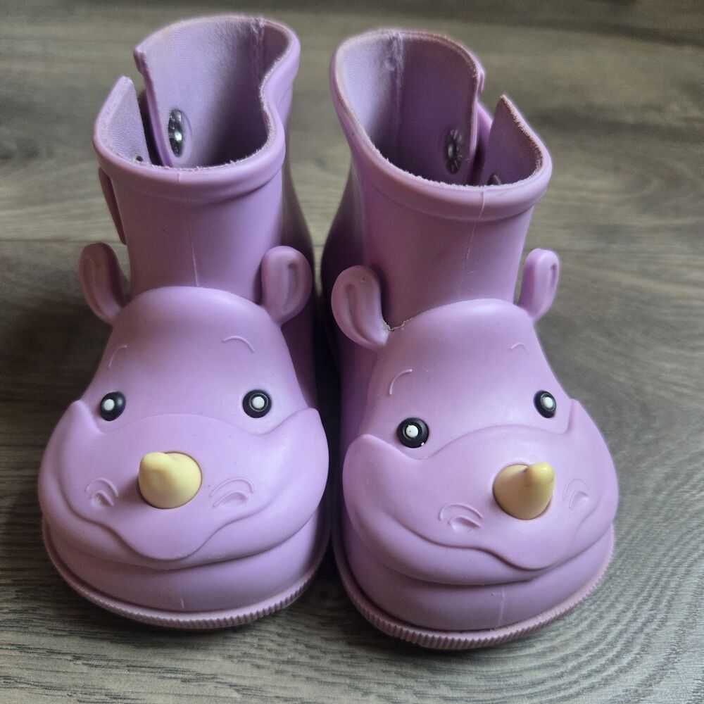 Mini Melissa Sugar Rain Boots Lilac Purple Rhinoceros Rhino Jelly Toddler Size 5